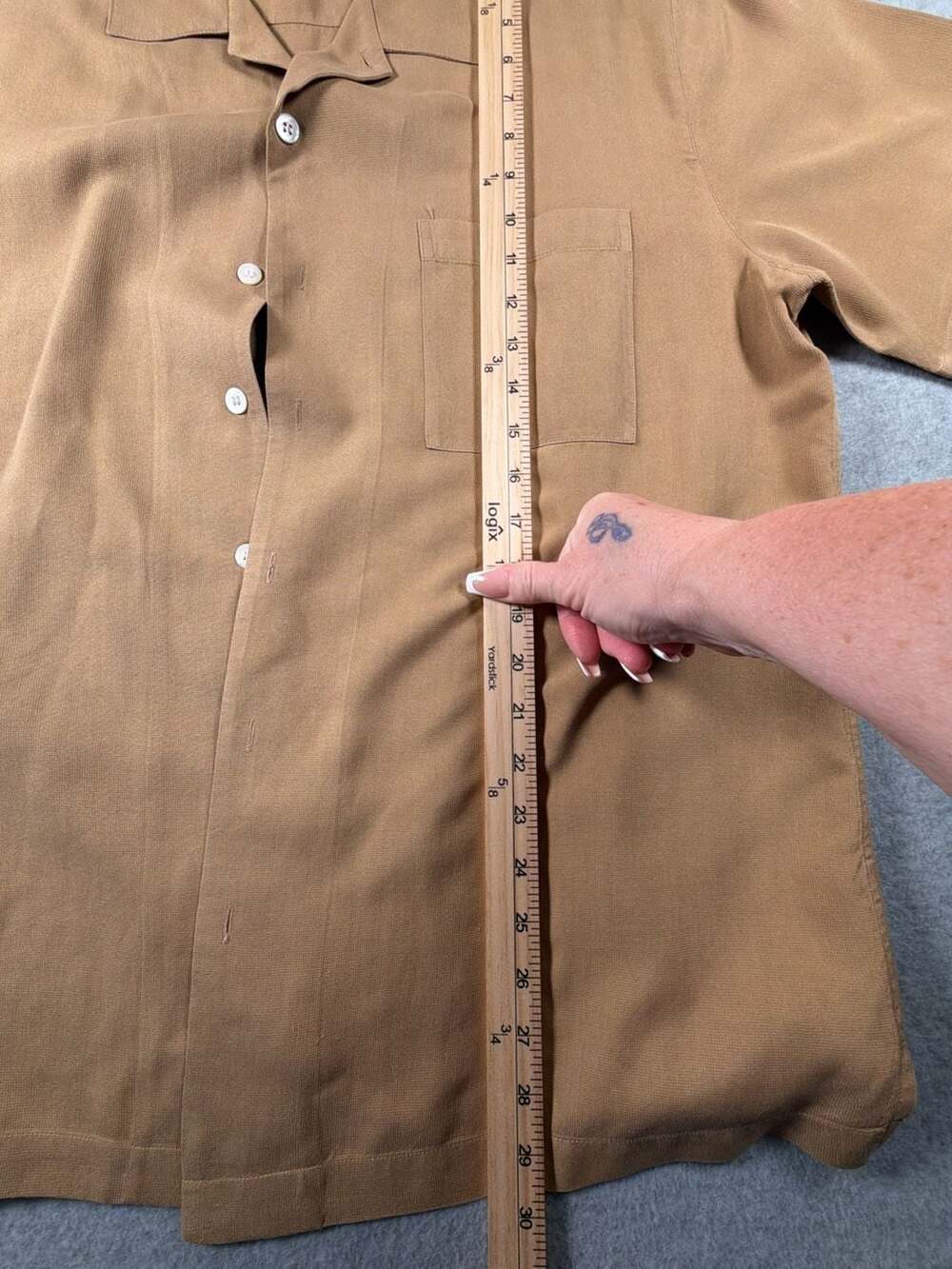 Brandini Pure Silk Tan Short Sleeve Cuban Collar Resort Shirt - Picture 7 of 10